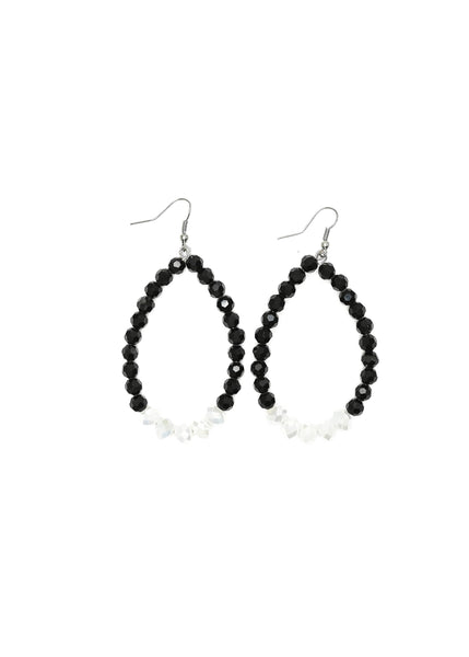 Black and White Blocked Sparkle Bead Teardrop Earring- West & Co