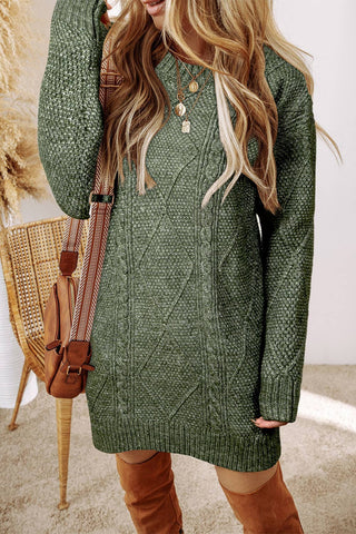 LDC Cable Knit Drop Shoulder Loose Fit Sweater Dress: Mist Green Little Daisy Closet