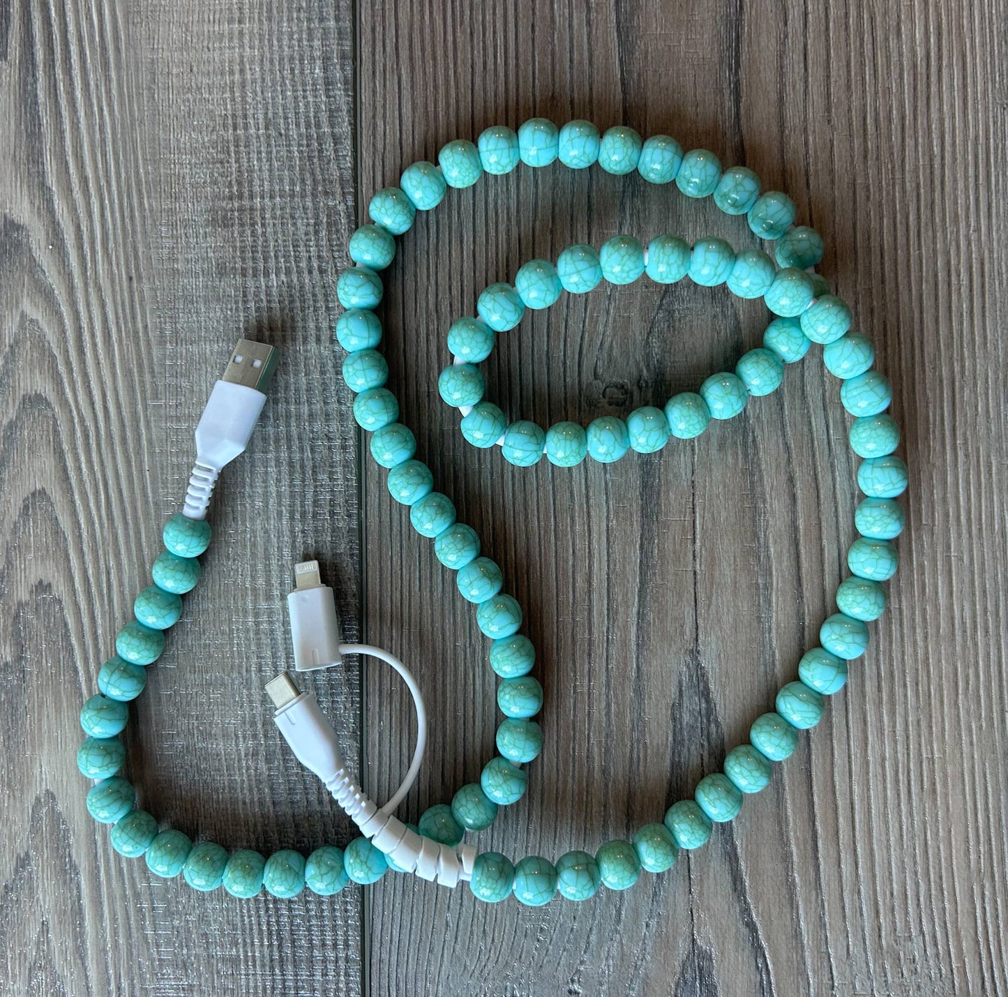 Beaded Phone Charger with Lightning & USB-C Cable: Turquoise JInk Tx