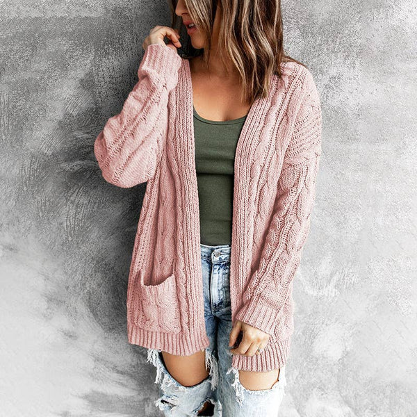 SOLID COLOR TWIST KNIT CARDIGAN COAT: PINK Lily Clothing