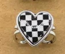 Western Checkered Cuff Ring (Snowing) Diamond, Spade, Heart, Clover or Lightning Bolt
