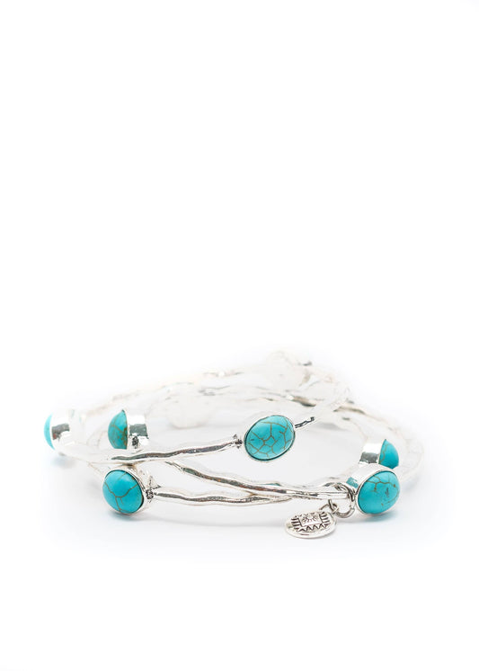 Set/3 Burnished Silver Bangles with TQ Ovals West Co