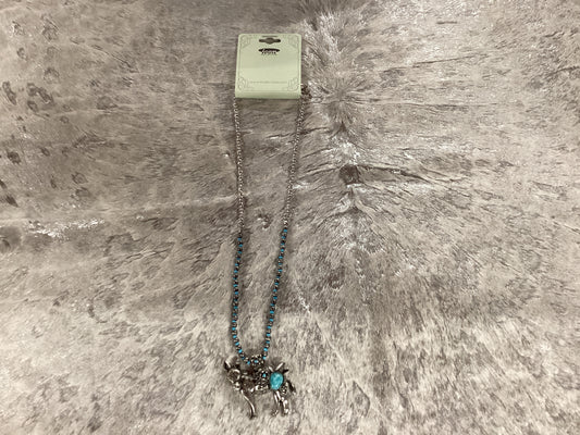 Silver donkey w/turquoise beads necklace