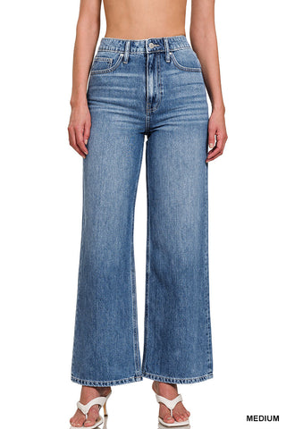 High waist wide leg straight denim zenana