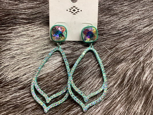 Square dangle turquoise/rhinestone earrings