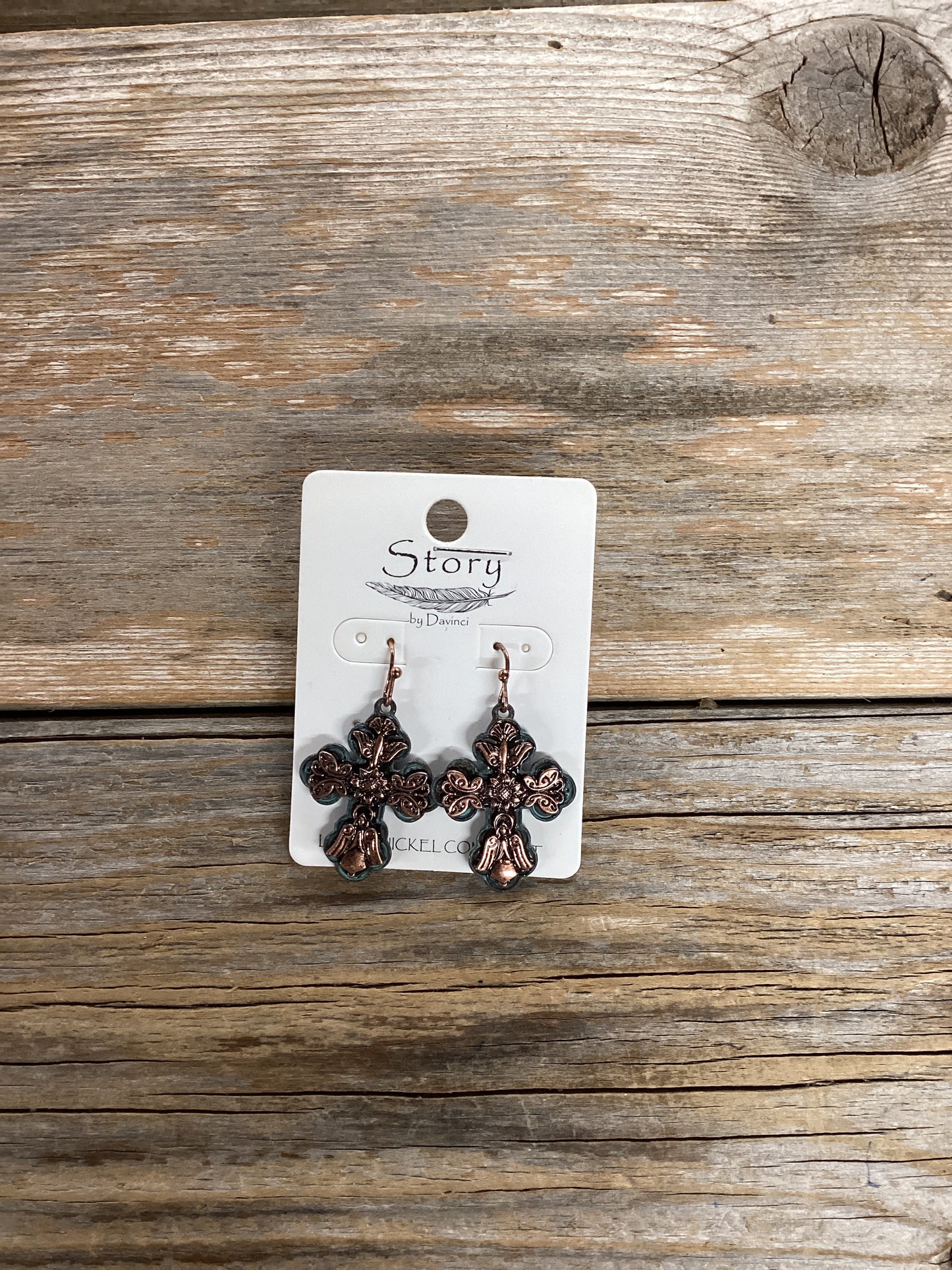 Bronzed cross earrings