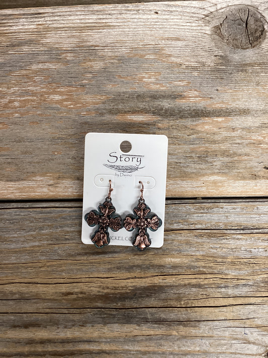 Bronzed cross earrings