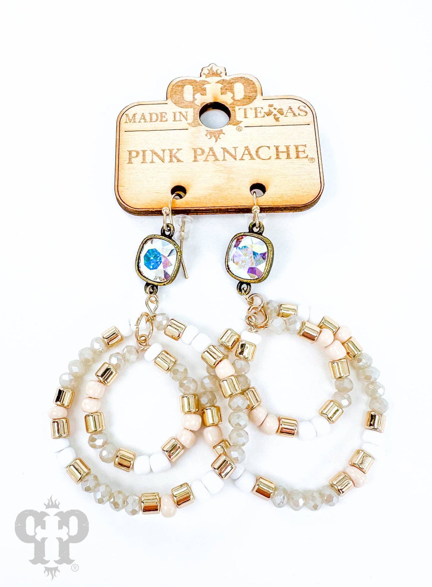 Double circle bead earring, Austrian crystal: Pink