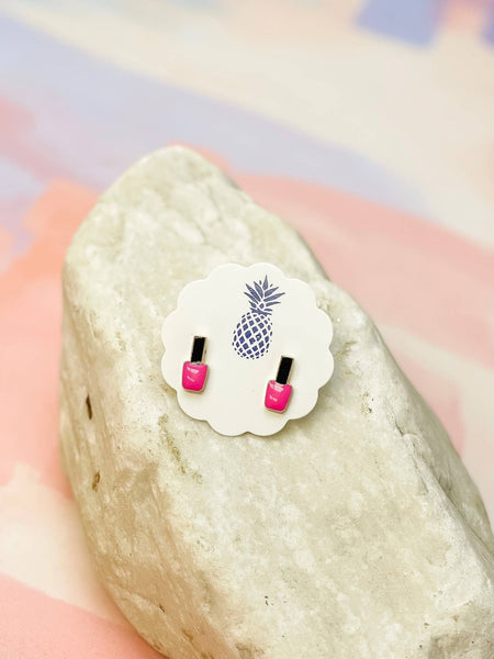 Nail Polish Bottle Enamel Stud Earrings: Purple Prep Obsessed