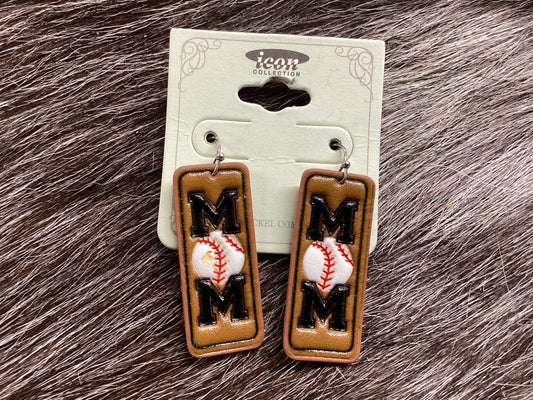 Mini mom baseball earrings