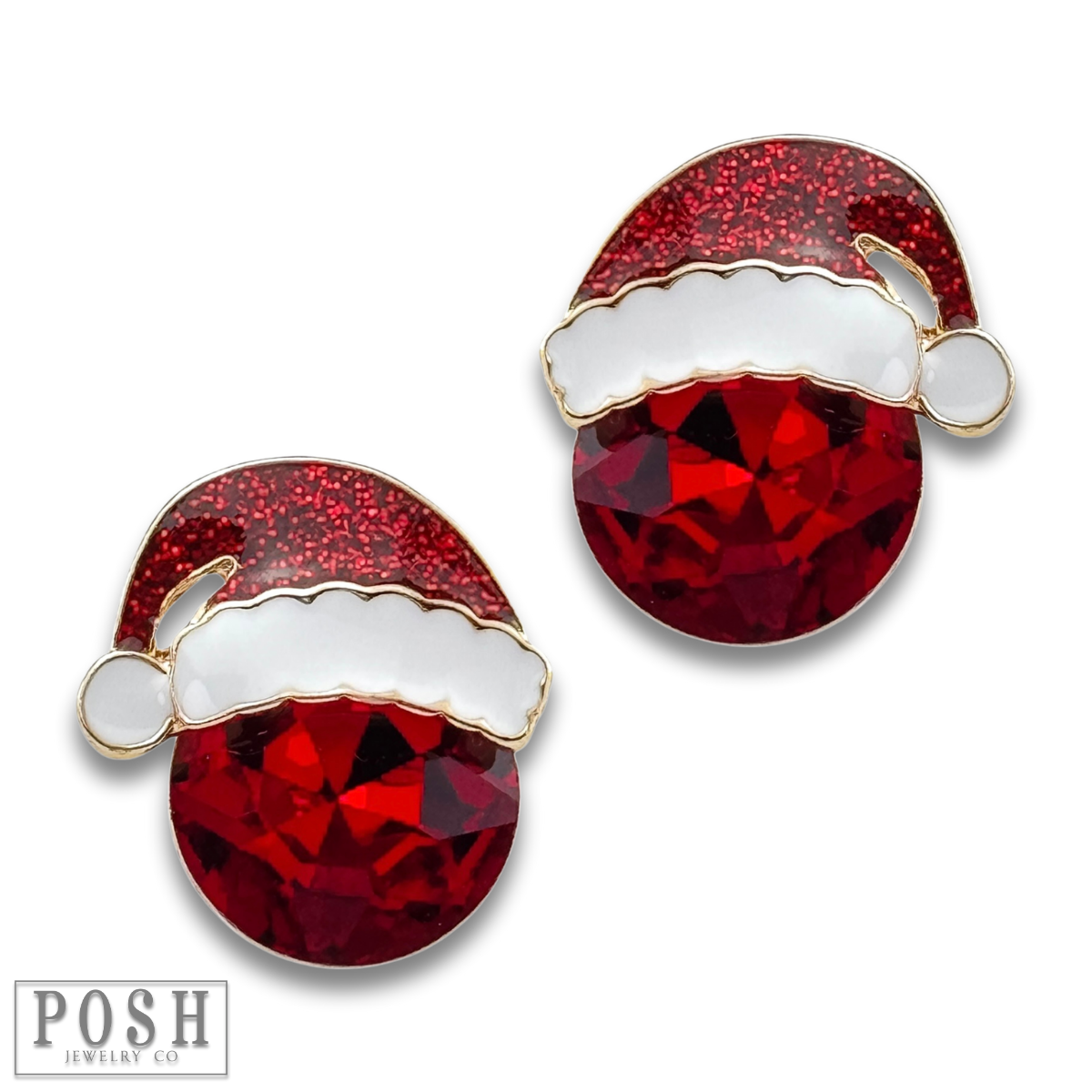 Rhinestone Santa hat earring: Red PP