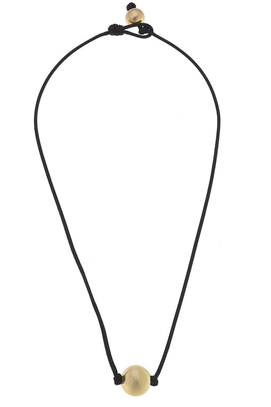 Lanie Ball Bead Black Cord Necklace in Satin Metal: Satin Gold