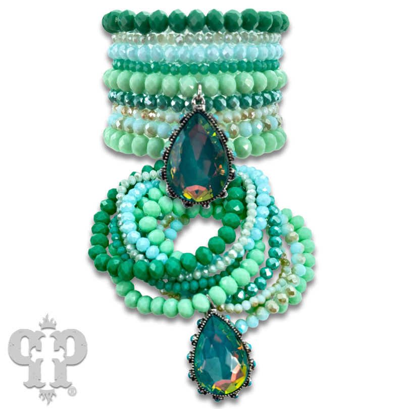 Rhinestone teardrop charm bracelet set: Turquoise PP