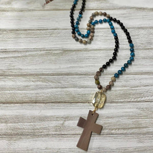 Boho Cross Pendant Necklace: Brown  Crazy Heifers