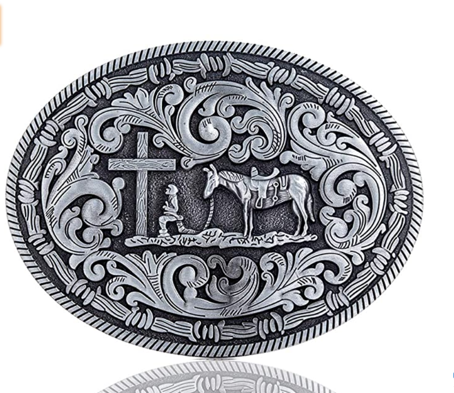 Praying Cowboy Belt Buckle Antique Silver Simple