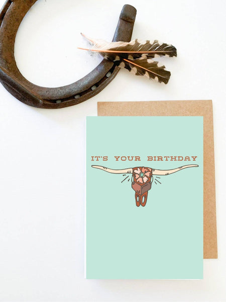 Longhorn Skull Western Rodeo Happy Birthday Cowgirl Card Tirzah