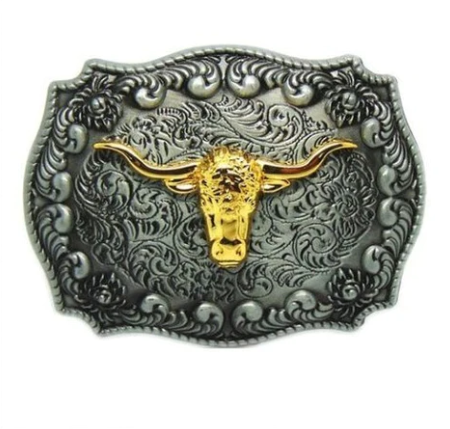 Long Horn Bull Belt Buckle Simple