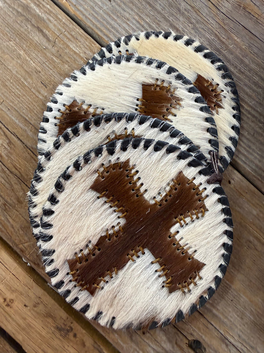 Cowhide Round Coasters  Set Of Four Hides and Skins