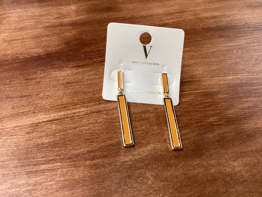 V-gold bar dangle earrings