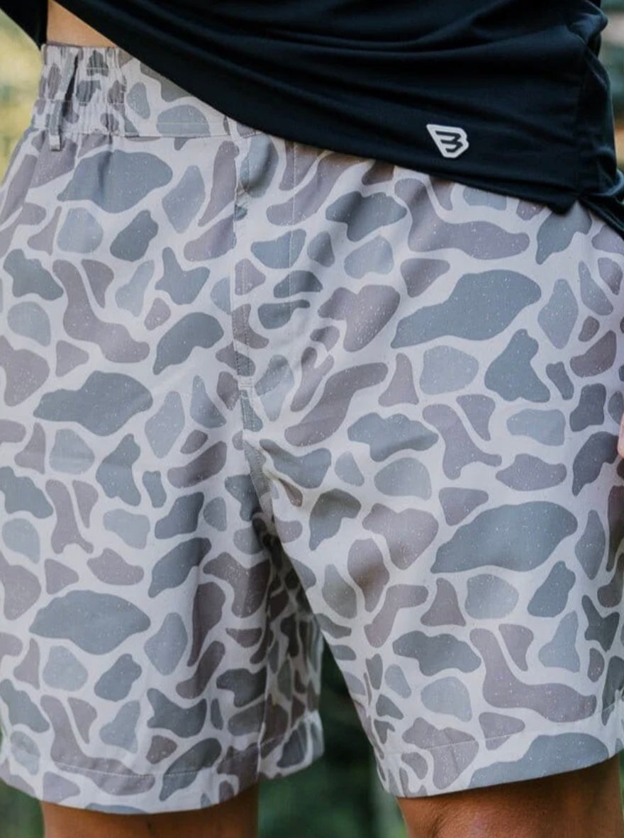 Classic Deer Camo Everyday Shorts with Grey Pocket  5.5” Burlebo