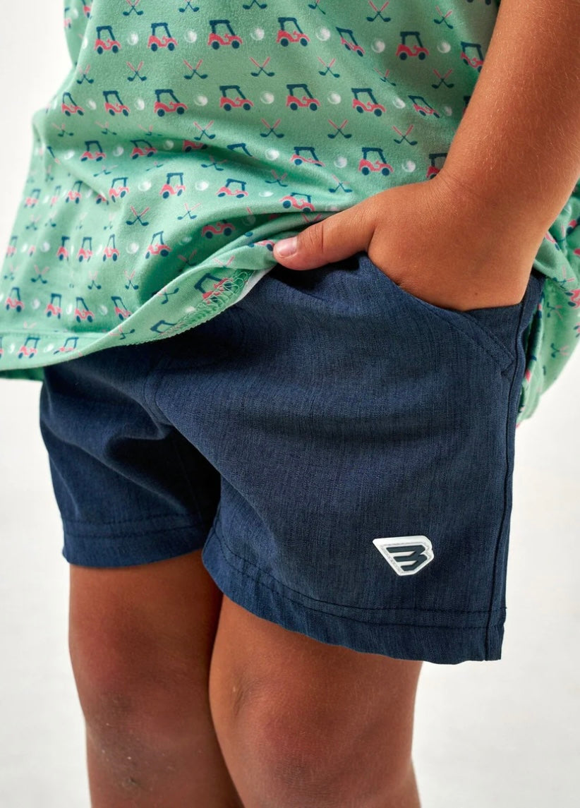 Youth Heather Navy Athletic Shorts with American Flag Liner Burlebo