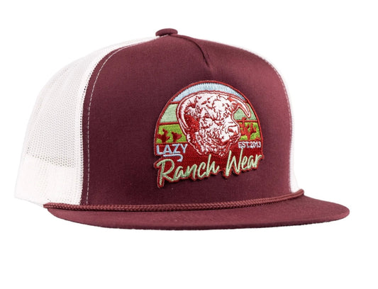 Maroon and White Prickly Pear Classic Rope Trucker Hat Lazy J