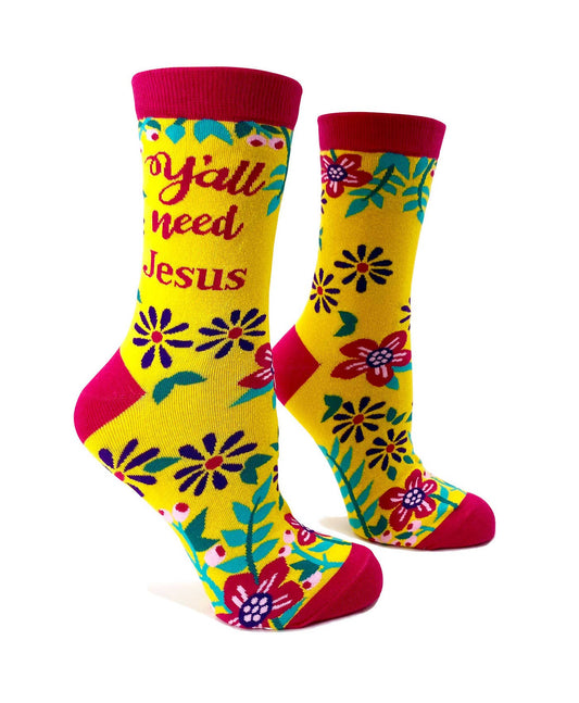 Y'all Need Jesus Women's Crew Socks Fab daz