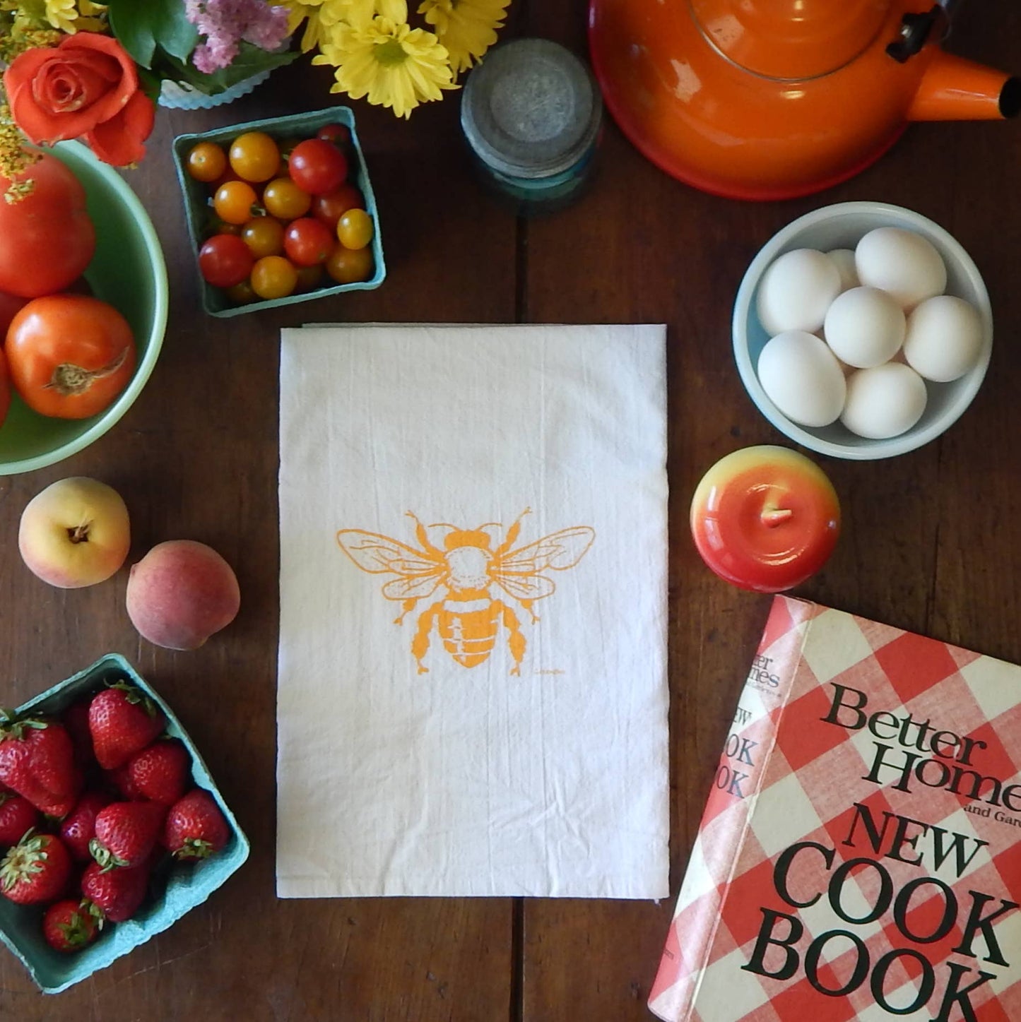 Bee Kitchen Towel | Tea Towels | Flour Sack Dish Towels: Black