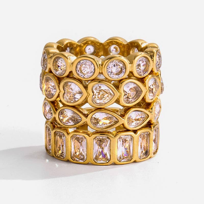 Gold Rhinestone Multi-Shape Eternity Stack Rings | 40R142: TEARDROP