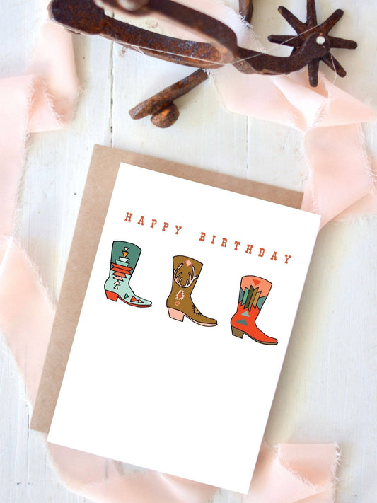 Happy Birthday Cowboy Western Boot Birthday Card Tirzah