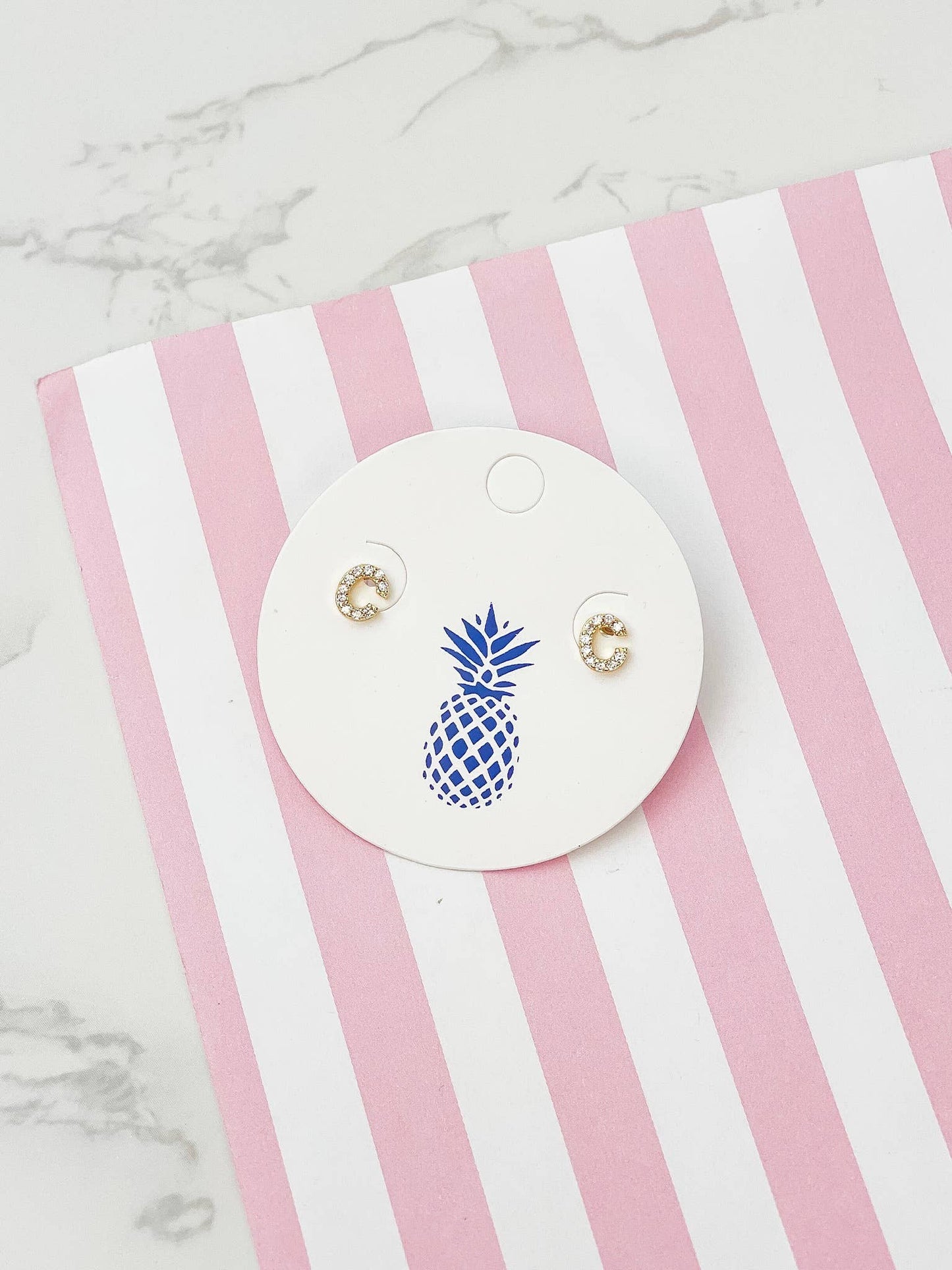 Cubic Zirconia Initial Stud Earrings- Gold: Y