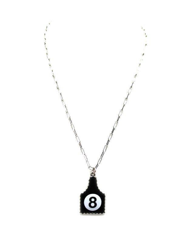 8 Ball Cattle Tag Pendant Necklace Snowing