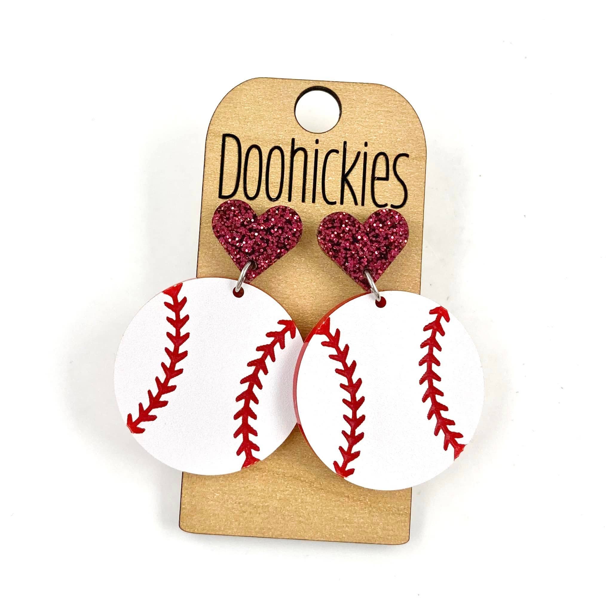 Heart Baseball Dangles - Maroon Doohickie