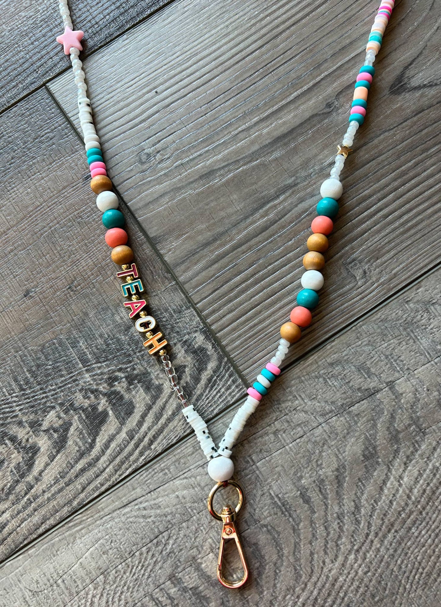 Teach Colorful Beaded Lanyard with Breakaway Clasp JInk Fl