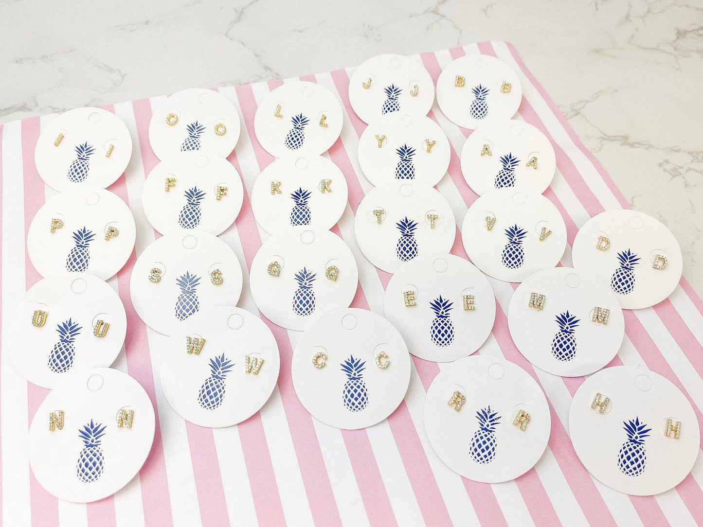 Cubic Zirconia Initial Stud Earrings- Gold: Y