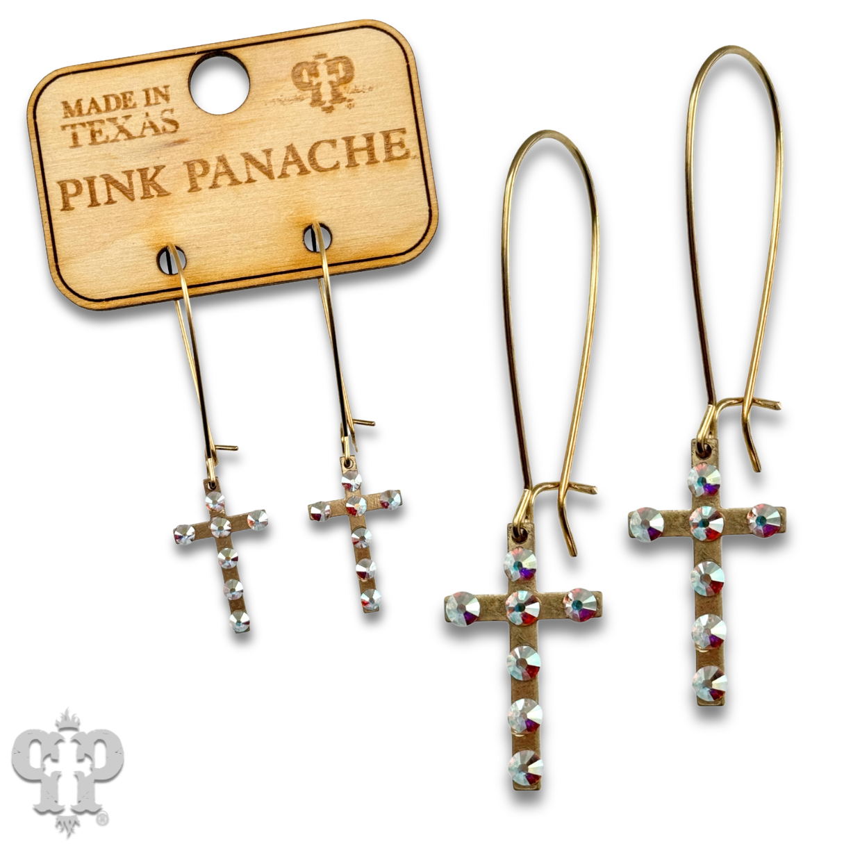Mini gold cross earring with Austrian crystals: Gold