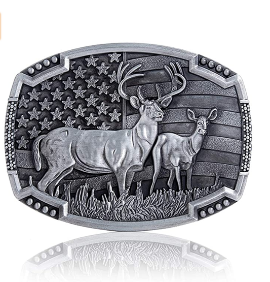 Standing Deer Belt Buckle Antique Silver Simple