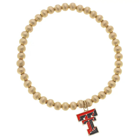 Texas Tech Red Raiders Ball Bead Stretch Bracelet in Satin Gold