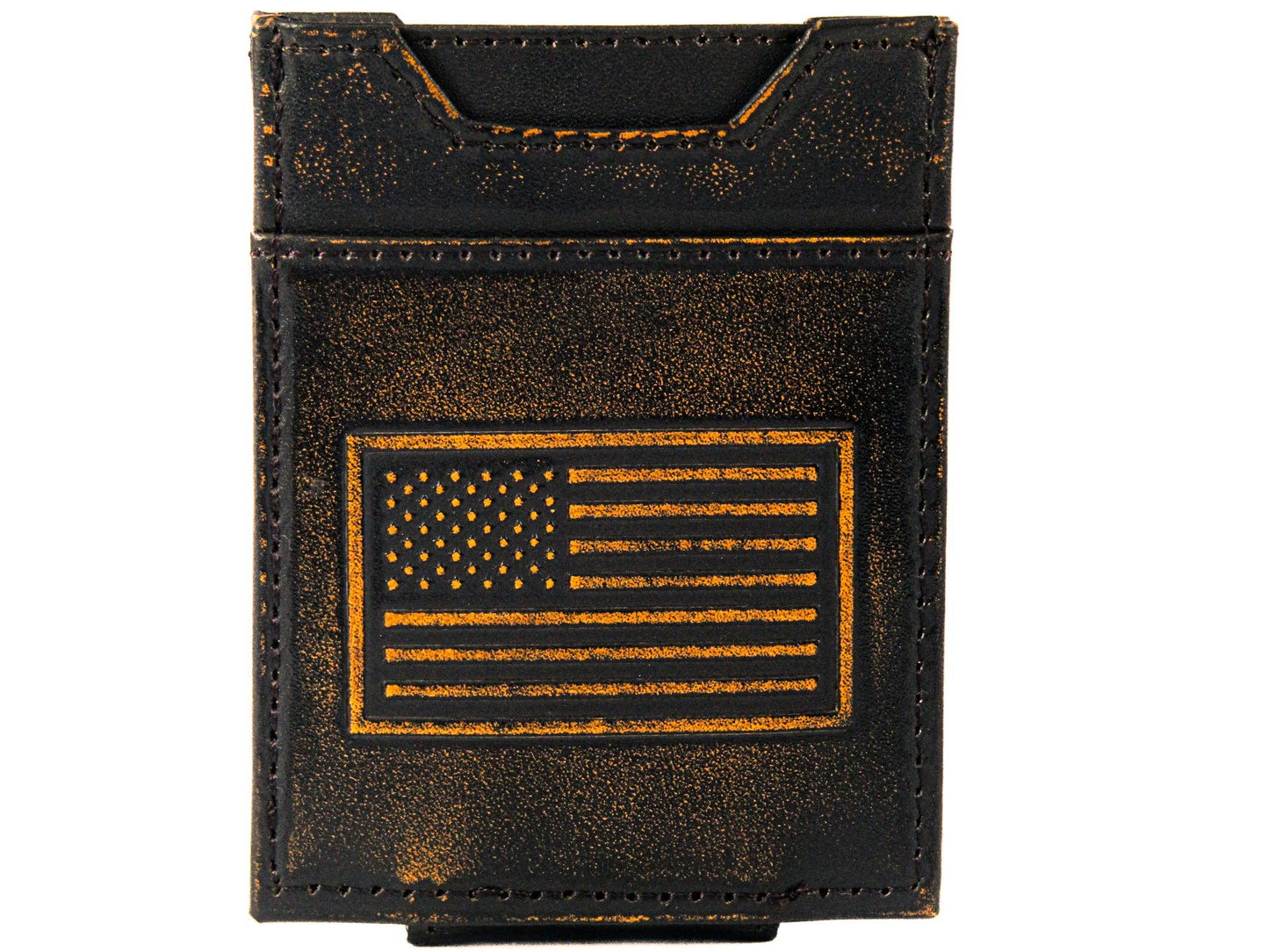 American Flag Burnished Leather Zep Magnetic Front Pocket Wallet