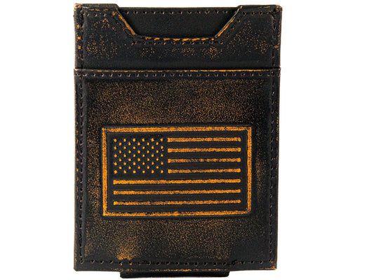 American Flag Burnished Leather Zep Magnetic Front Pocket Wallet