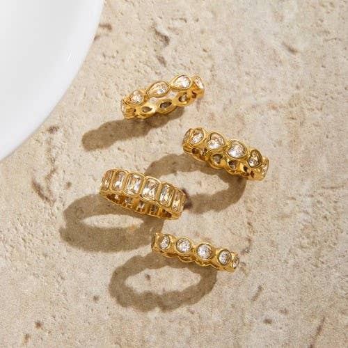 Gold Rhinestone Multi-Shape Eternity Stack Rings | 40R142: ROUND