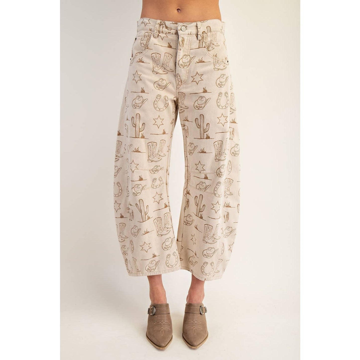 NEW Mineral Washed Western Barrel Leg Jeans: ALMOND LATTE / S