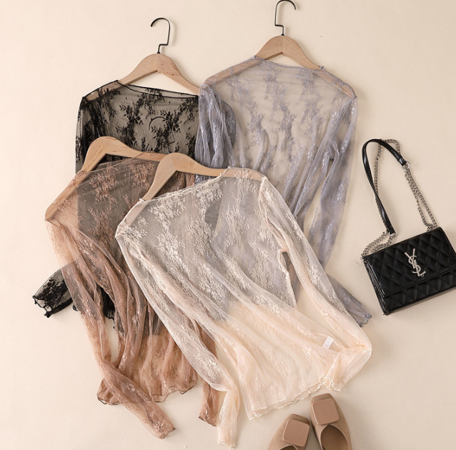 Semi Sheer Mesh Floral Lace Layering See Through Top: Cream/Off White Rosa