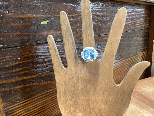 Silver Ring With Light Blue Stone Size-7-8