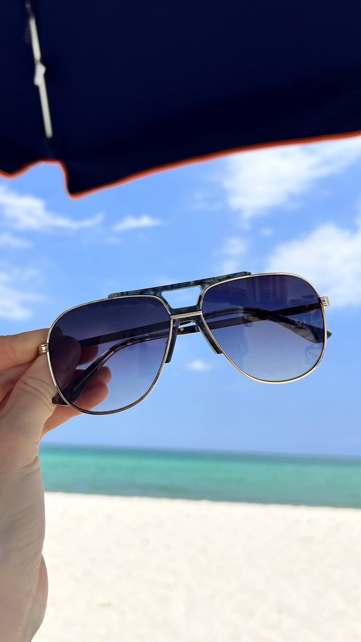 Logan ( NEW ) Acetate Aviator Unisex Sunglasses: Light Gold / Gray Freyrs