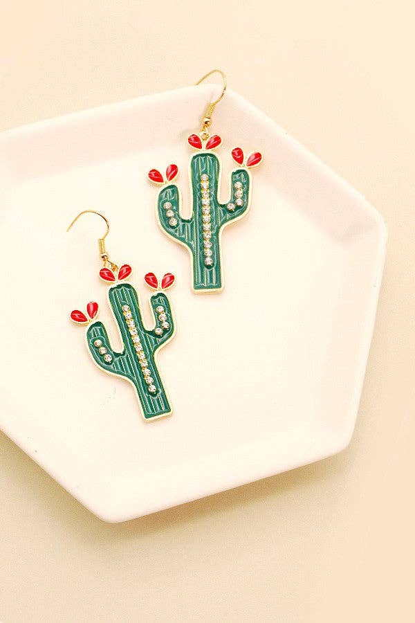 RHINESTONE CACTUS EARRINGS | 31E22500: GOLD