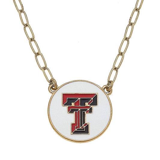 Texas Tech Red Raiders Enamel Disc Pendant Necklace in White Canvas