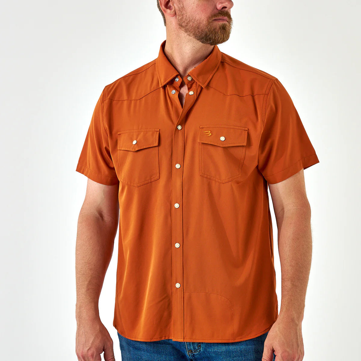 Orange Burlebo Performance
Western Shirt With Pearl Snaps
Short Sleeve