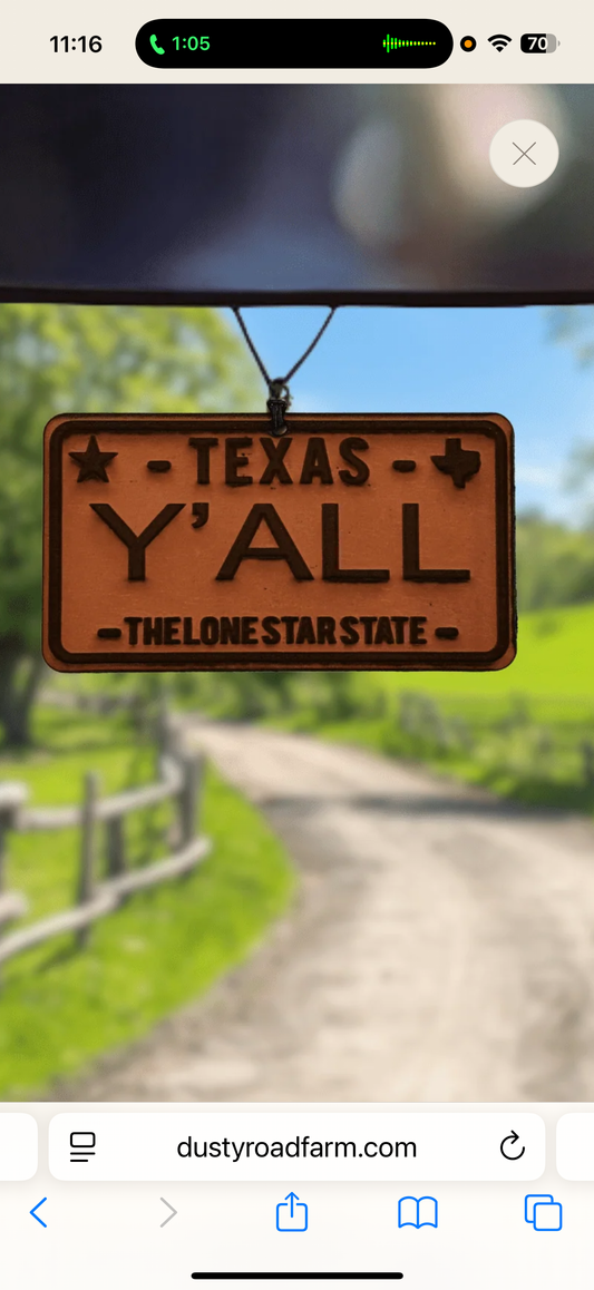 Texas Y’all Leather Car Freshener DRF