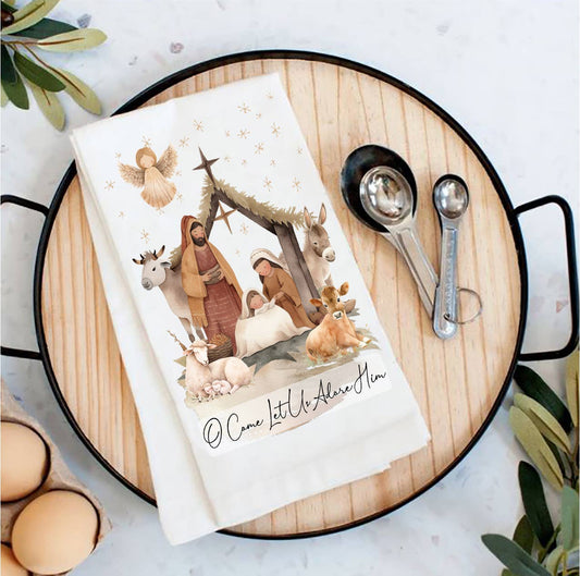 Christmas Nativity Christ is Born Tea Towel